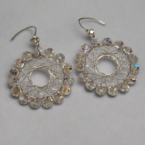 Handmade AB Crystal Hoop Earrings Silver Wire Wrapped Dangle Jewelry
